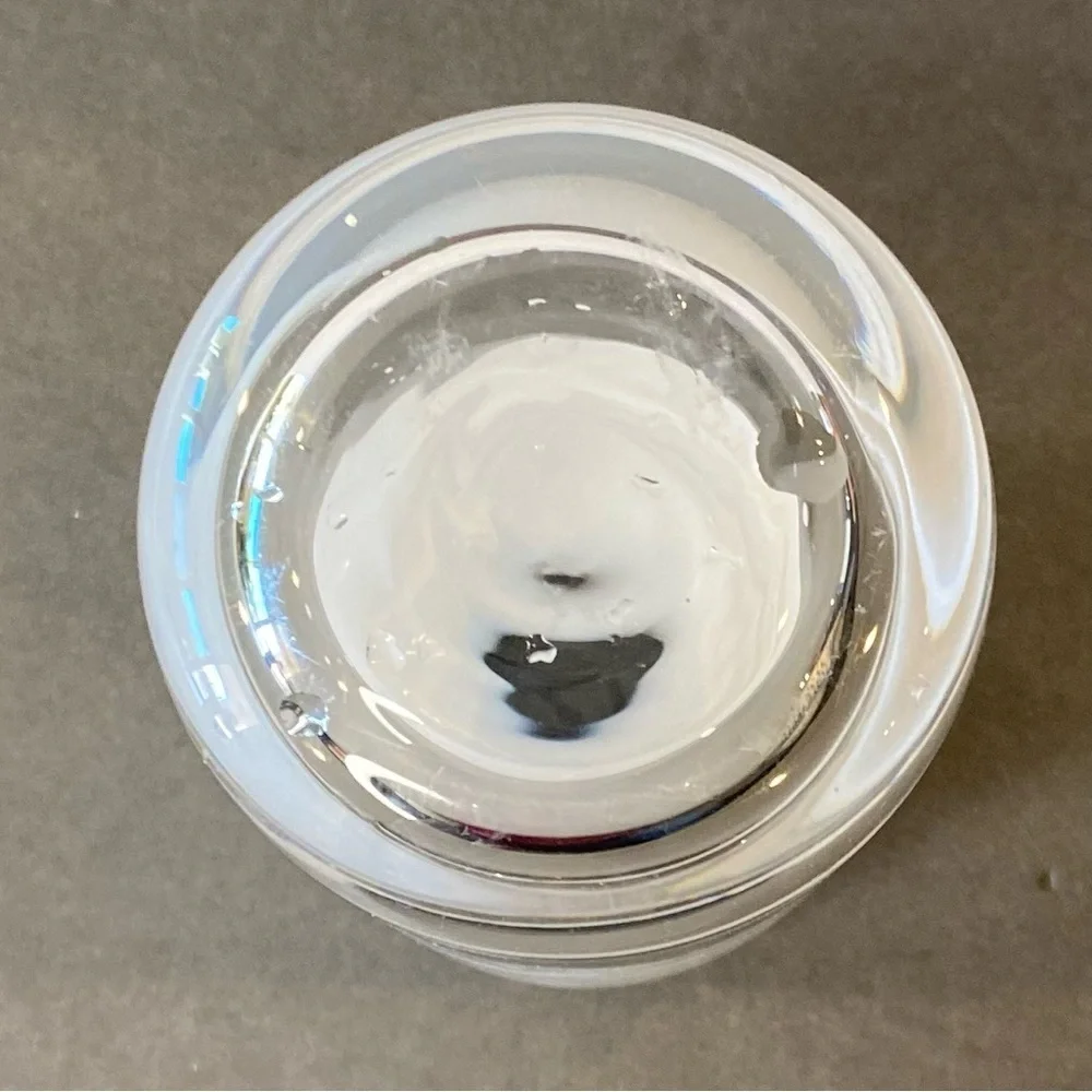 Opaque White Clear Fused Glass 5.5” Vase Thick Leaded Two Tone Color Blo…